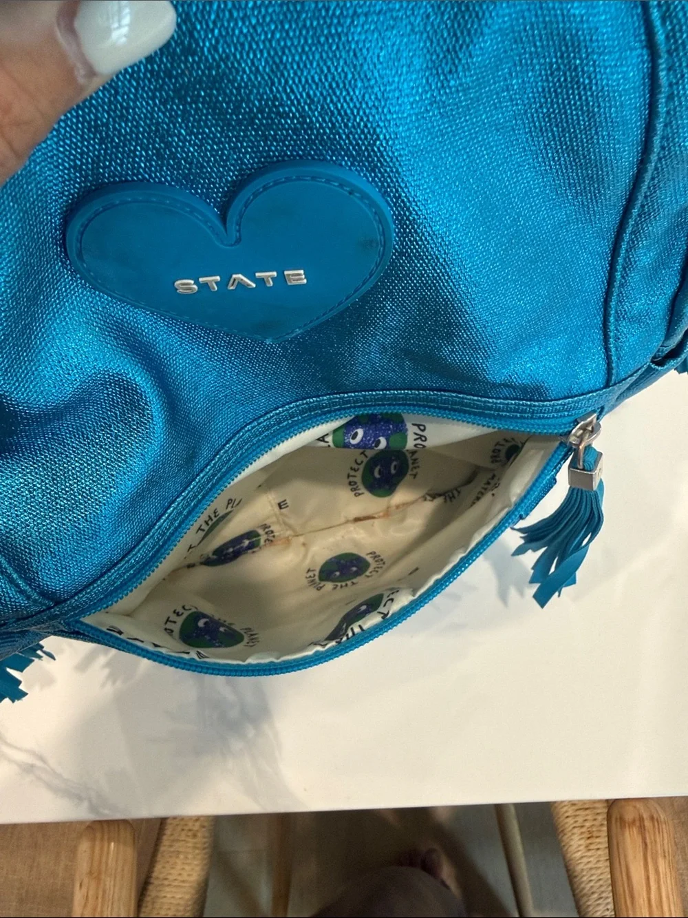 STATE Metallic Teal Heart Backpack (mini Kane)